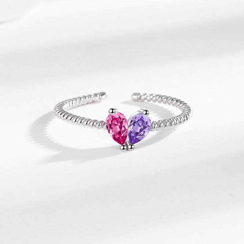 Partners in Love Custom Birthstone Ring - Interlocking Hearts Couple Ring with 2 Gemstones, Adjustable Copper Band, Personalized Anniversary Gift