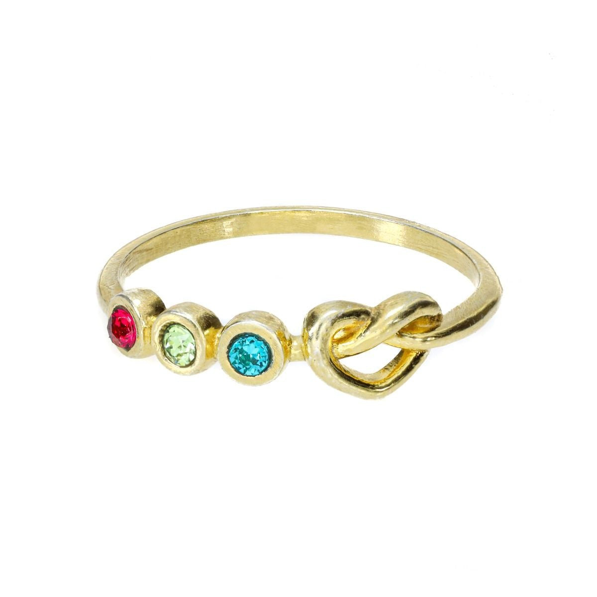 Personalized Knotted Heart Ring - Custom Birthstone and Engraved Copper Band, Minimalist Stackable Jewelry with 1-5 Gemstones
