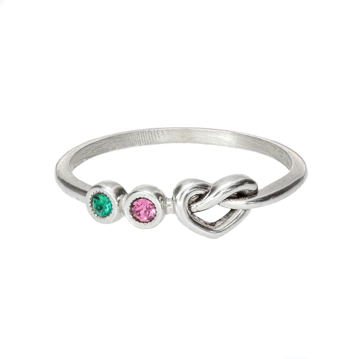 Personalized Knotted Heart Ring - Custom Birthstone and Engraved Copper Band, Minimalist Stackable Jewelry with 1-5 Gemstones