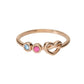 Personalized Knotted Heart Ring - Custom Birthstone and Engraved Copper Band, Minimalist Stackable Jewelry with 1-5 Gemstones