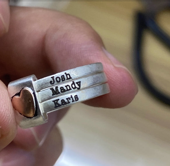 Personalized Heart Stacking Rings - Custom Engraved Copper Rings - Valentine's Day - Trendy Layered Rings