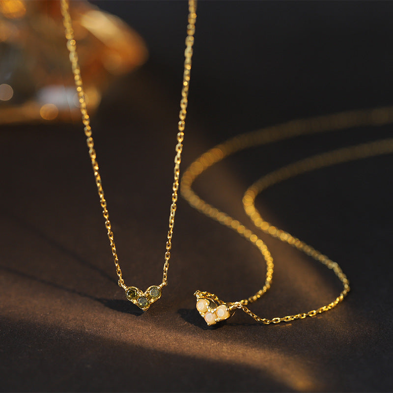 Personalized Birthstone Heart Necklace - Double-Sided Mini Pendant with Zircon - 18K Gold Plated Copper Chain - Dainty Layering Necklace