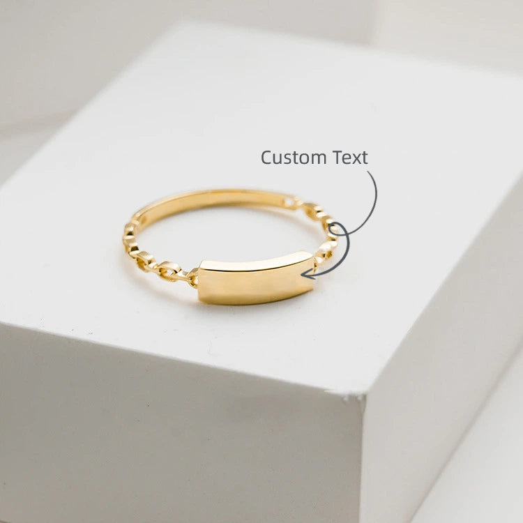 Minimalist Square Chain Ring - Personalized Engraved S925 Sterling Silver Plated 18K Gold - Dainty Geometric Jewelry - Stackable Ring for Women