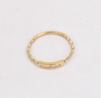 Minimalist Square Chain Ring - Personalized Engraved S925 Sterling Silver Plated 18K Gold - Dainty Geometric Jewelry - Stackable Ring for Women