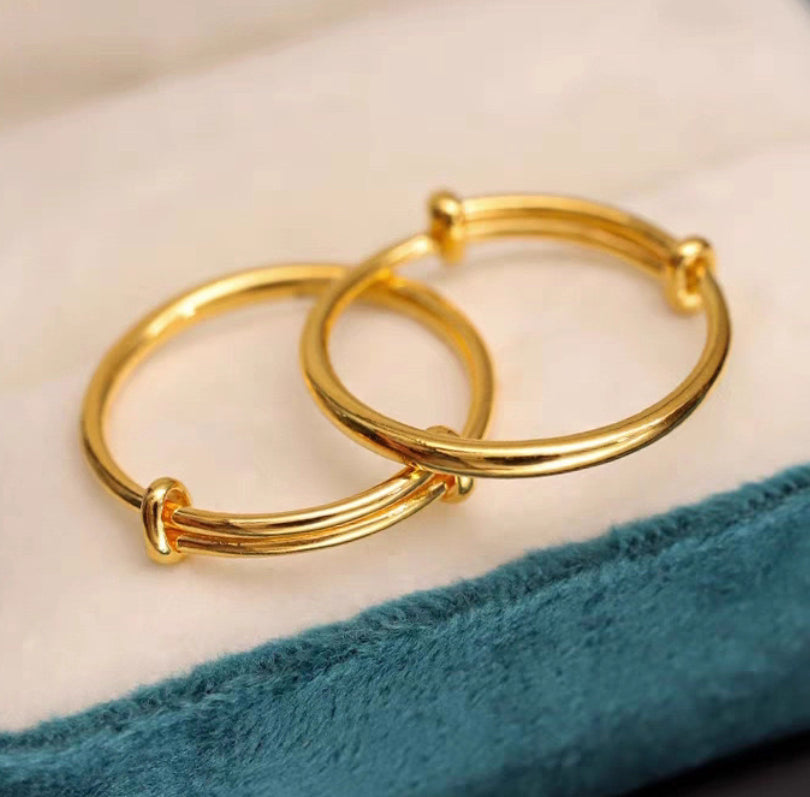 Mini Bangle Ring - Custom Engraved Gold Plated Copper Ring - Adjustable Push-Pull Band - Dainty Stackable Jewelry - Minimalist Ring for Women