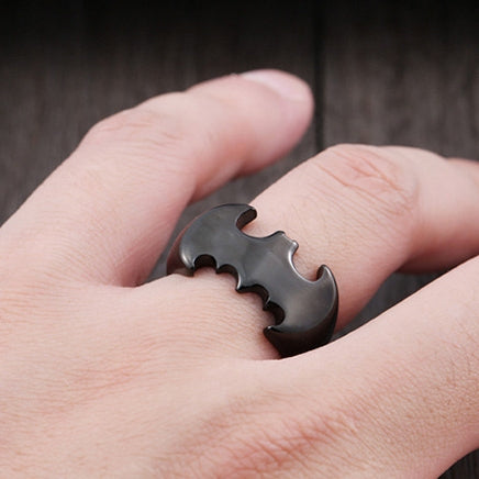 Personalizded Bat Wing Ring - Custom Engraved Stainless Steel Band - Vintage Punk Jewelry for Men