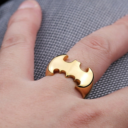 Personalizded Bat Wing Ring - Custom Engraved Stainless Steel Band - Vintage Punk Jewelry for Men