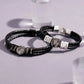 Custom Engraved Leather Bracelet for Men - Personalized Name Beads and Photo Charm - Braided Rope Cuff with Stainless Steel Clasp - Unique Mens Gift