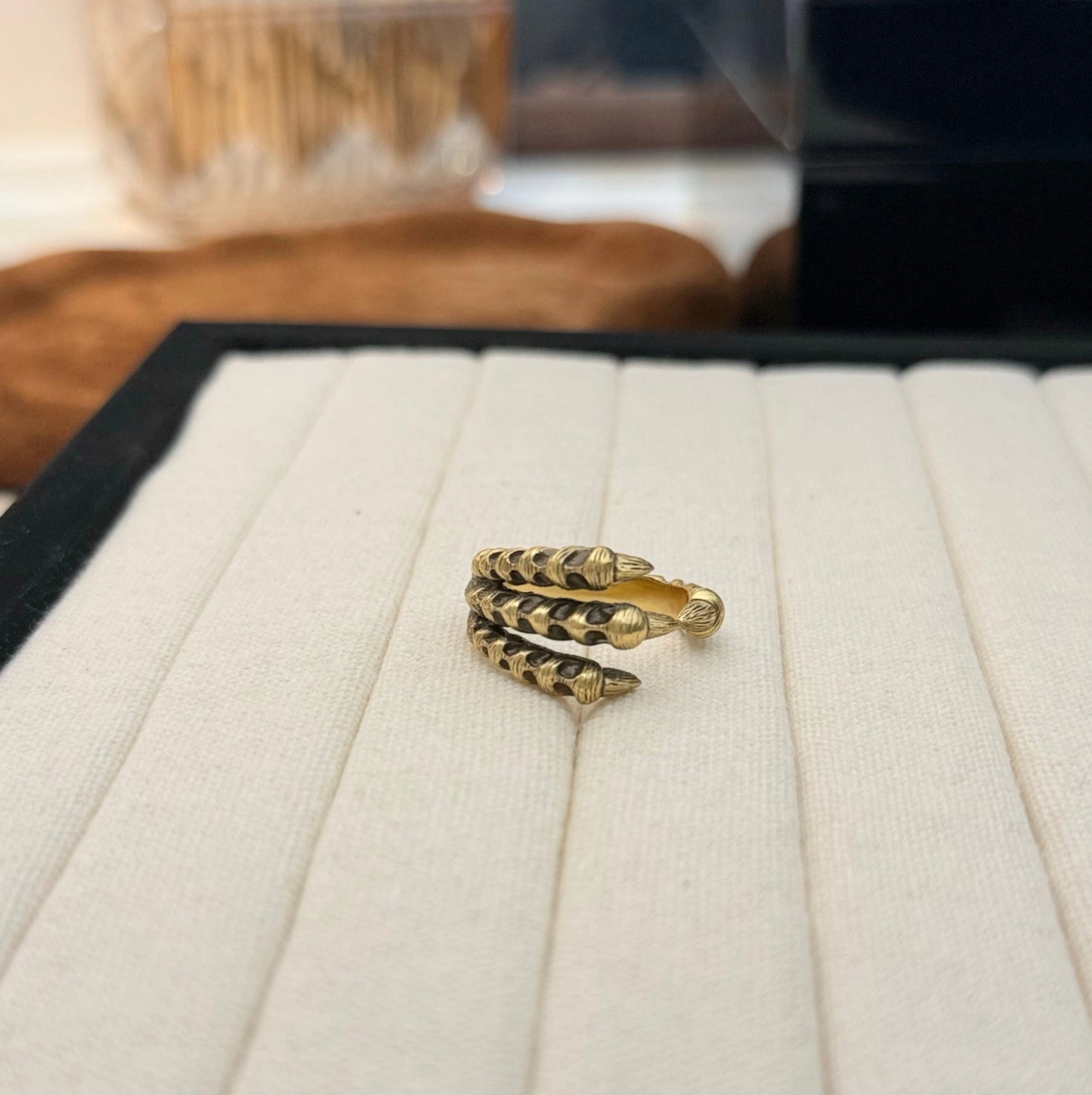 Dragon Claw Ring - Custom Engraved Gold Plated Copper Band - Adjustable Gothic Mens Jewelry - Vintage Open Band - Handmade Mythical Ring