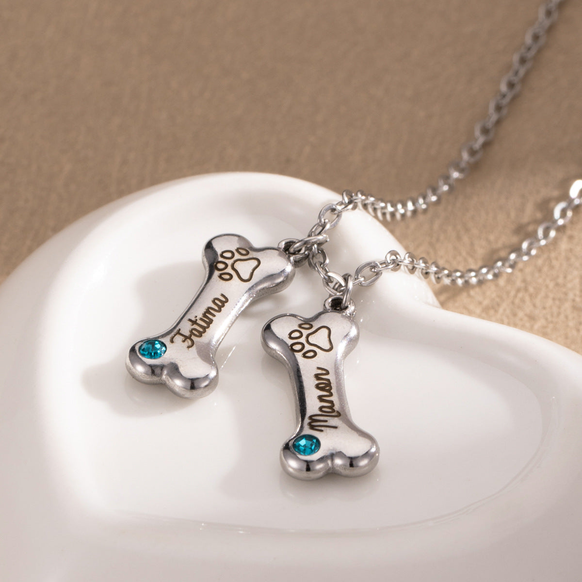 Personalized Dog Bone Necklace - Custom Birthstone and Engraved Pet Memorial Jewelry - 18K Gold Plated Stainless Steel - Adjustable Pet Loss Gift