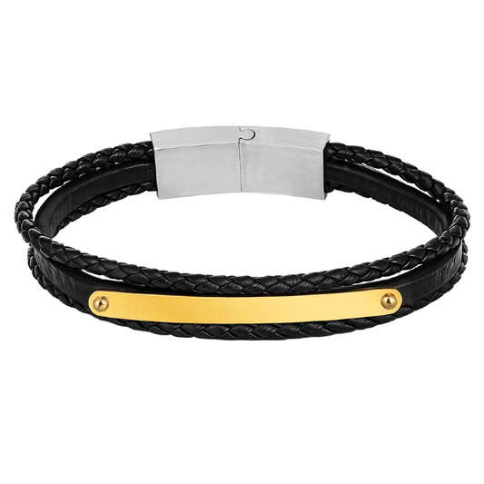 Personalized Leather and Steel Bracelet for Men