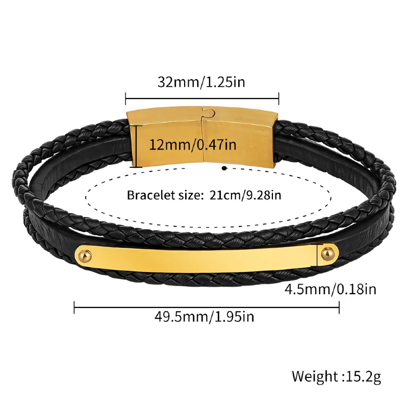 Personalized Leather and Steel Bracelet for Men