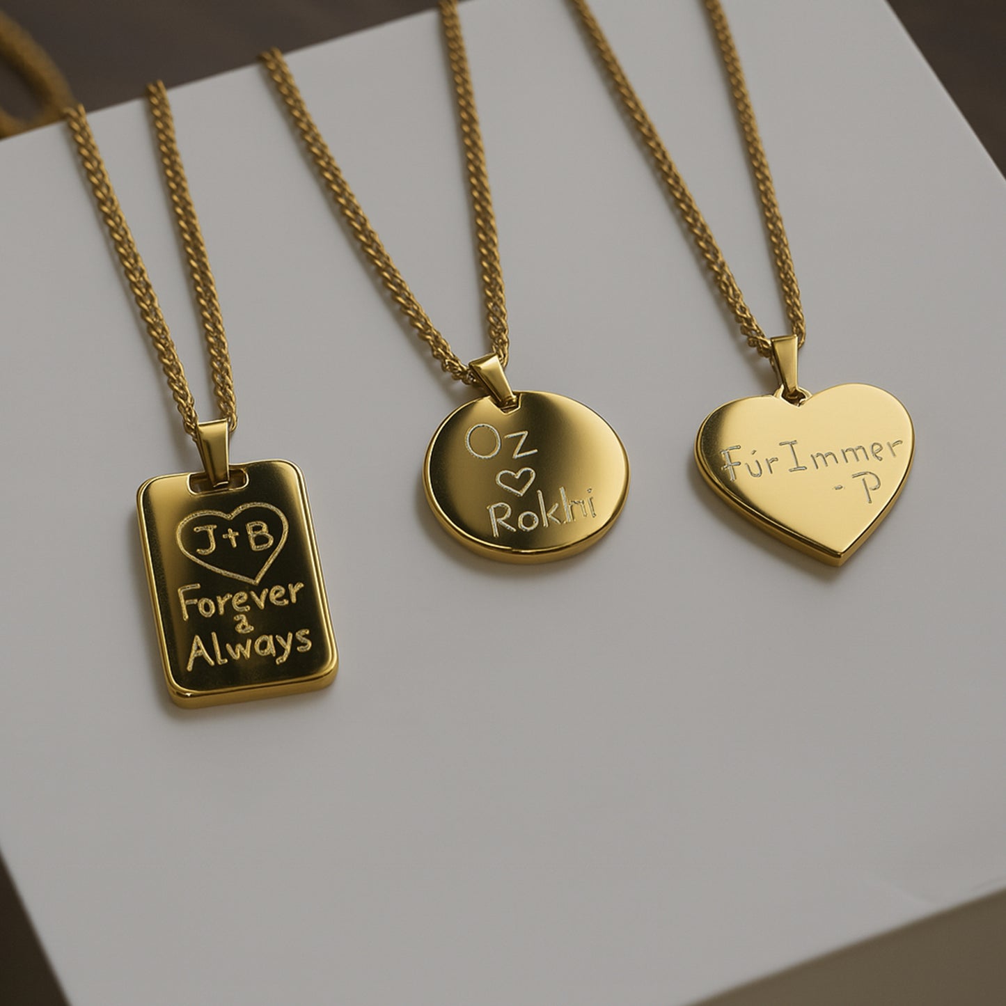 Hand-Engraved Custom Pendant Necklace - Personalized Handwriting or Design - 18K Gold Plated Stainless Steel Chain