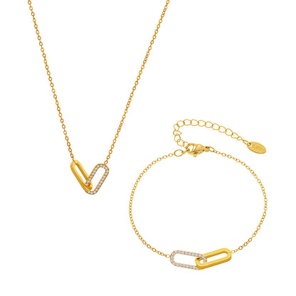 Double Ring Rectangular Full Diamond Personality Necklace