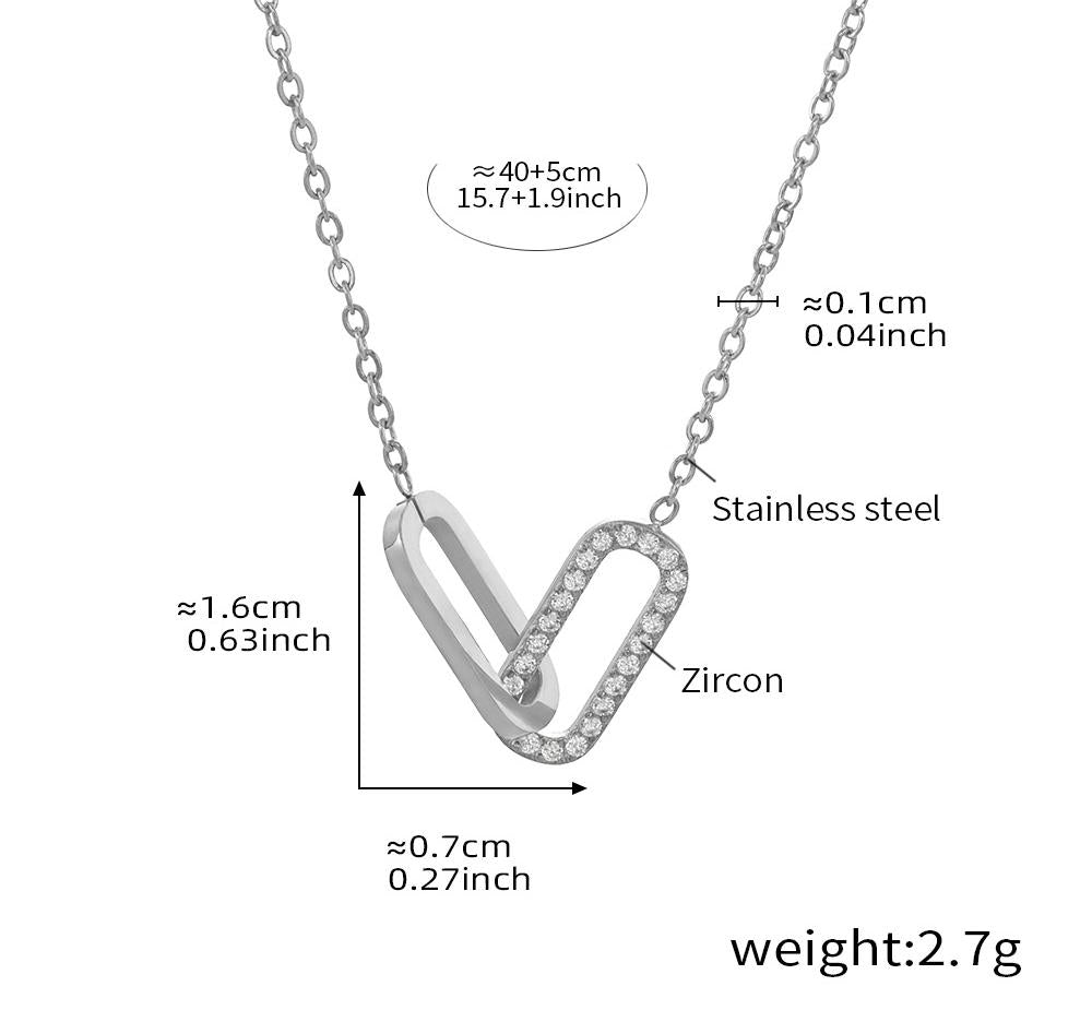 Double Ring Rectangular Full Diamond Personality Necklace