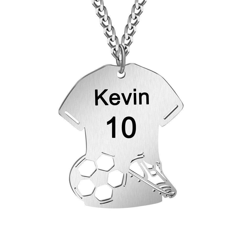 Personalized Soccer Jersey Necklace - Custom Player Name and Number - Stainless Steel Pendant with Polished Cuban Chain