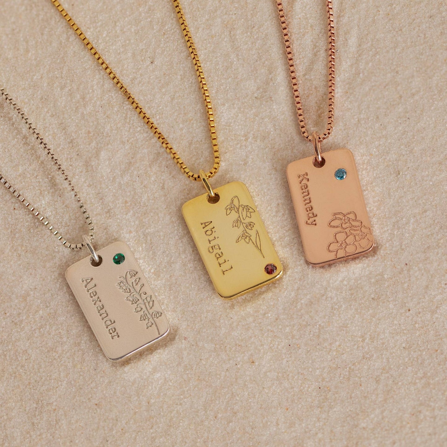 Customized Name Pendant Necklace with Birthstone Birthflower