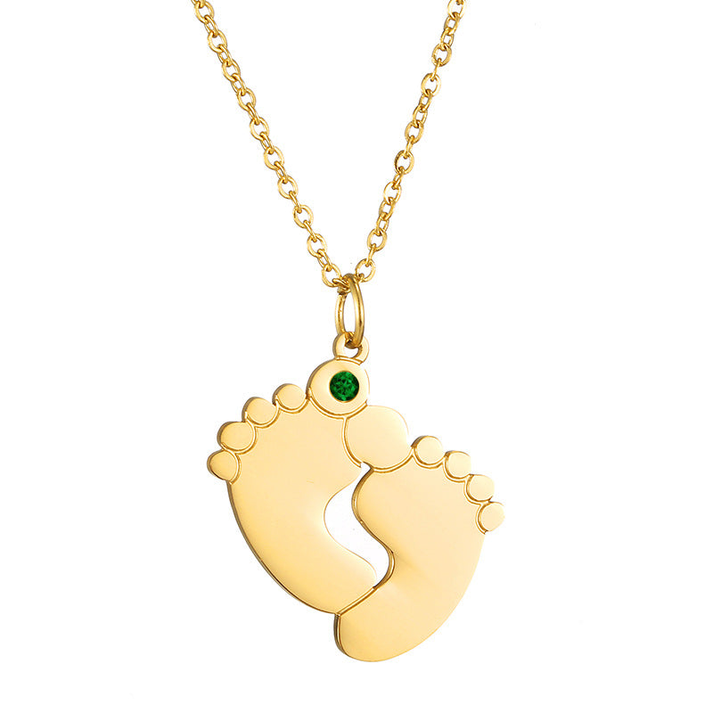 Customized Baby Feet Birthstone Name Necklace