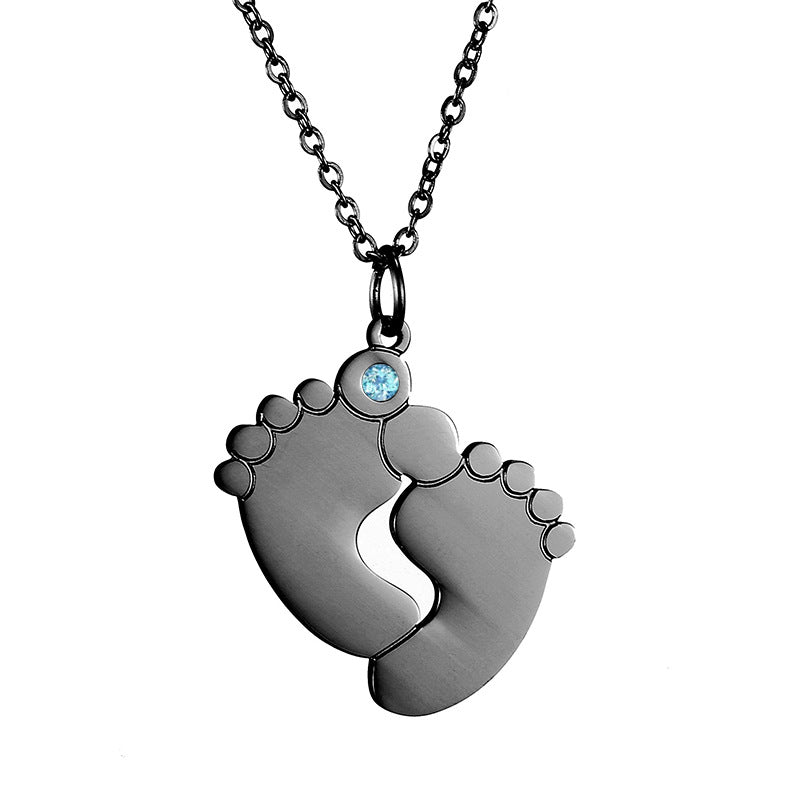 Customized Baby Feet Birthstone Name Necklace