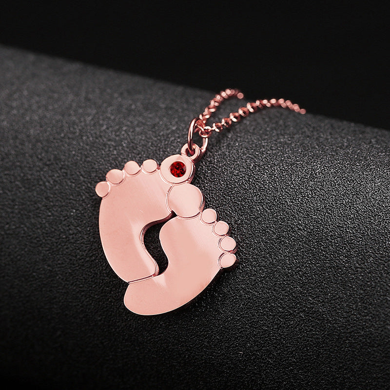 Customized Baby Feet Birthstone Name Necklace