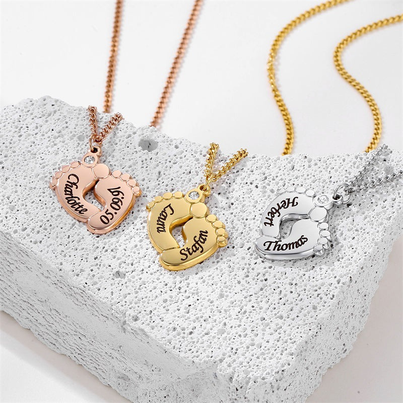 Customized Baby Feet Birthstone Name Necklace