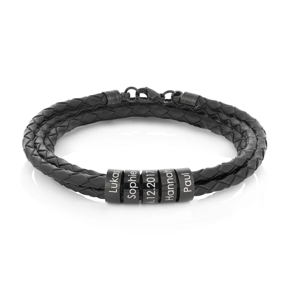 Custom Family Name Beaded Triple Leather Bracelet