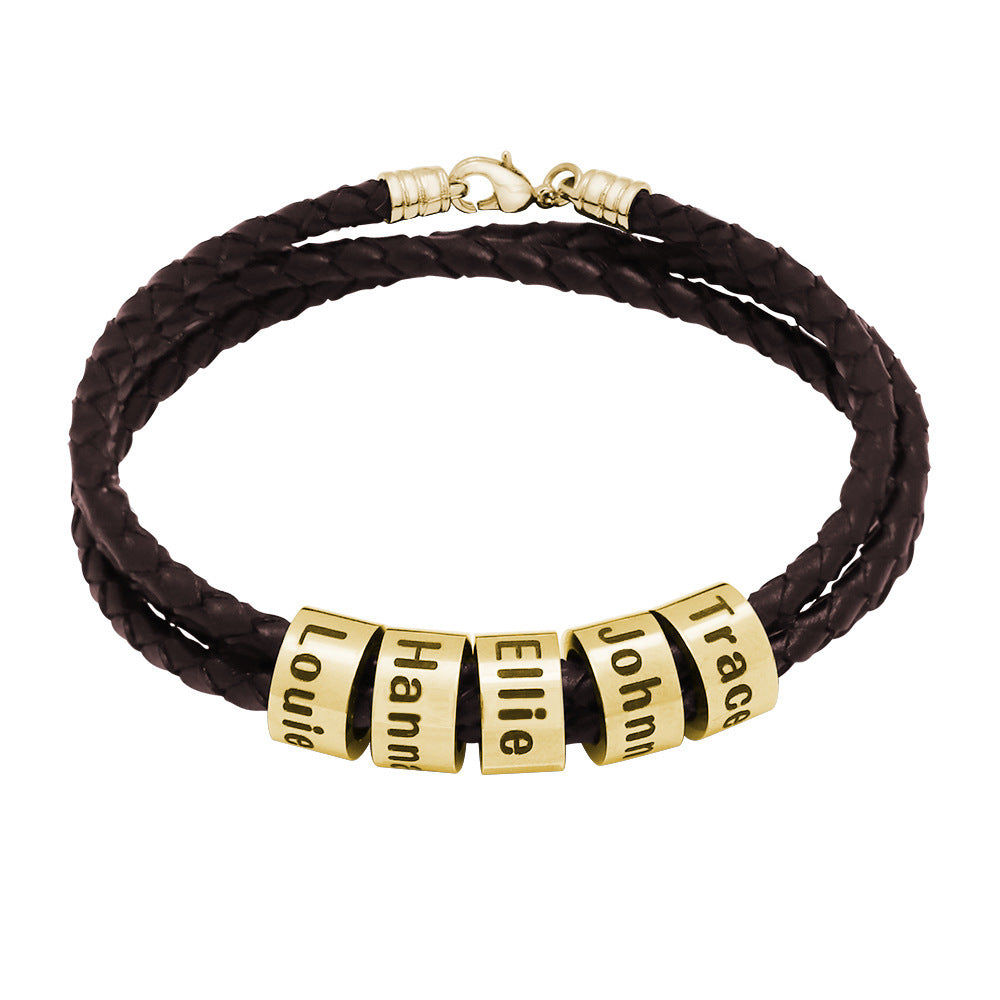 Custom Family Name Beaded Triple Leather Bracelet