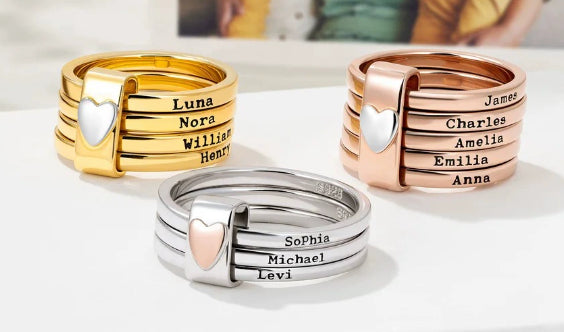Personalized Heart Stacking Rings - Custom Engraved Copper Rings - Valentine's Day - Trendy Layered Rings