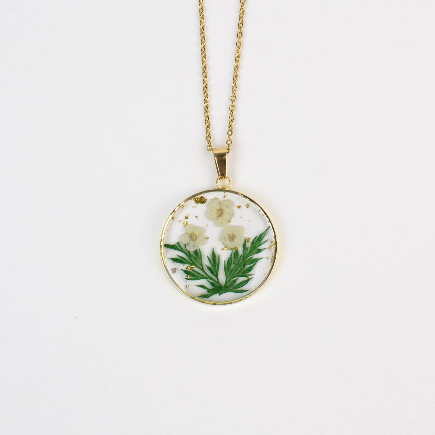 Personalized Birth Flower Necklace, Custom Engraved Circle Pendant with Real Pressed Flower in Resin, Delicate Floral Jewelry Gift for Women