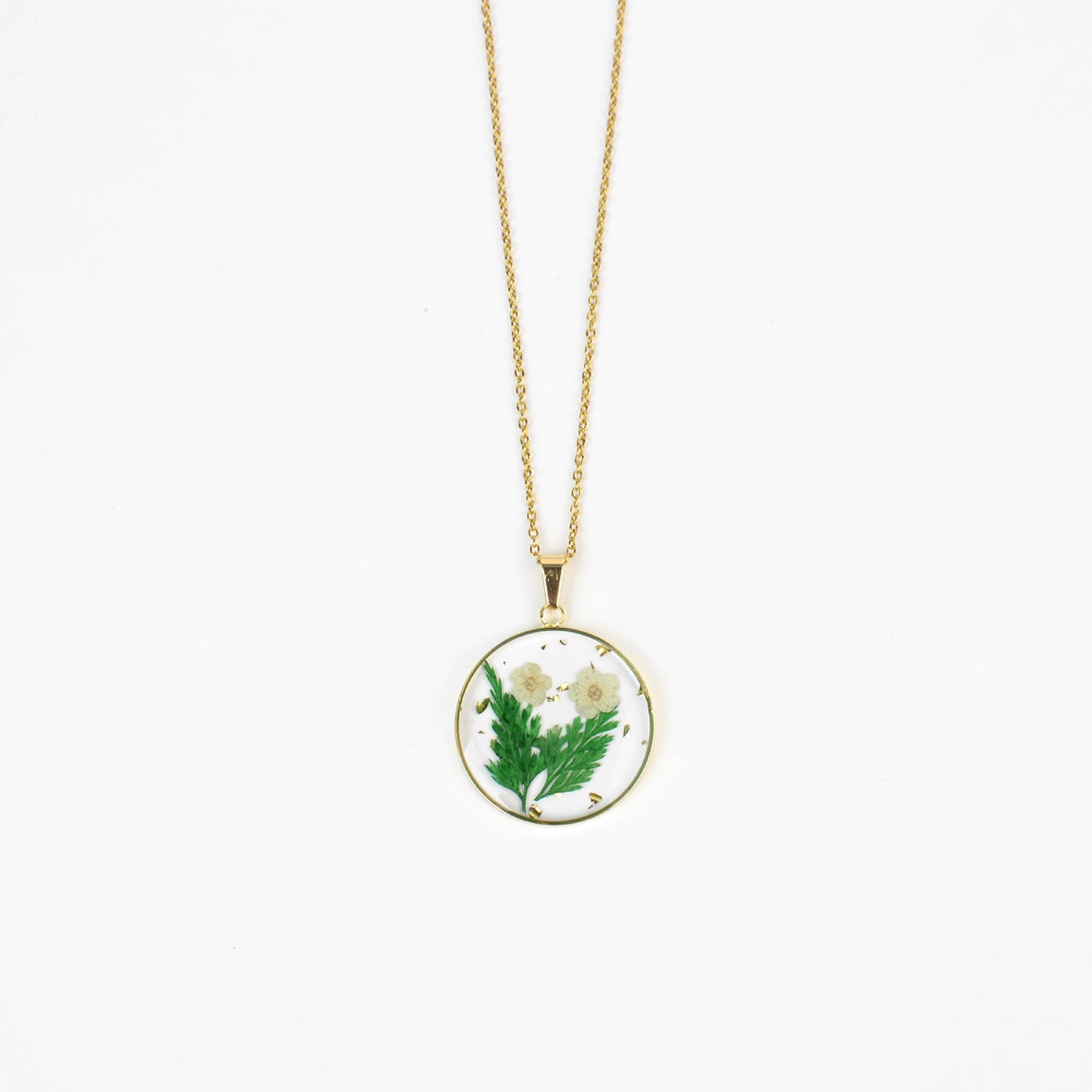 Personalized Birth Flower Necklace, Custom Engraved Circle Pendant with Real Pressed Flower in Resin, Delicate Floral Jewelry Gift for Women