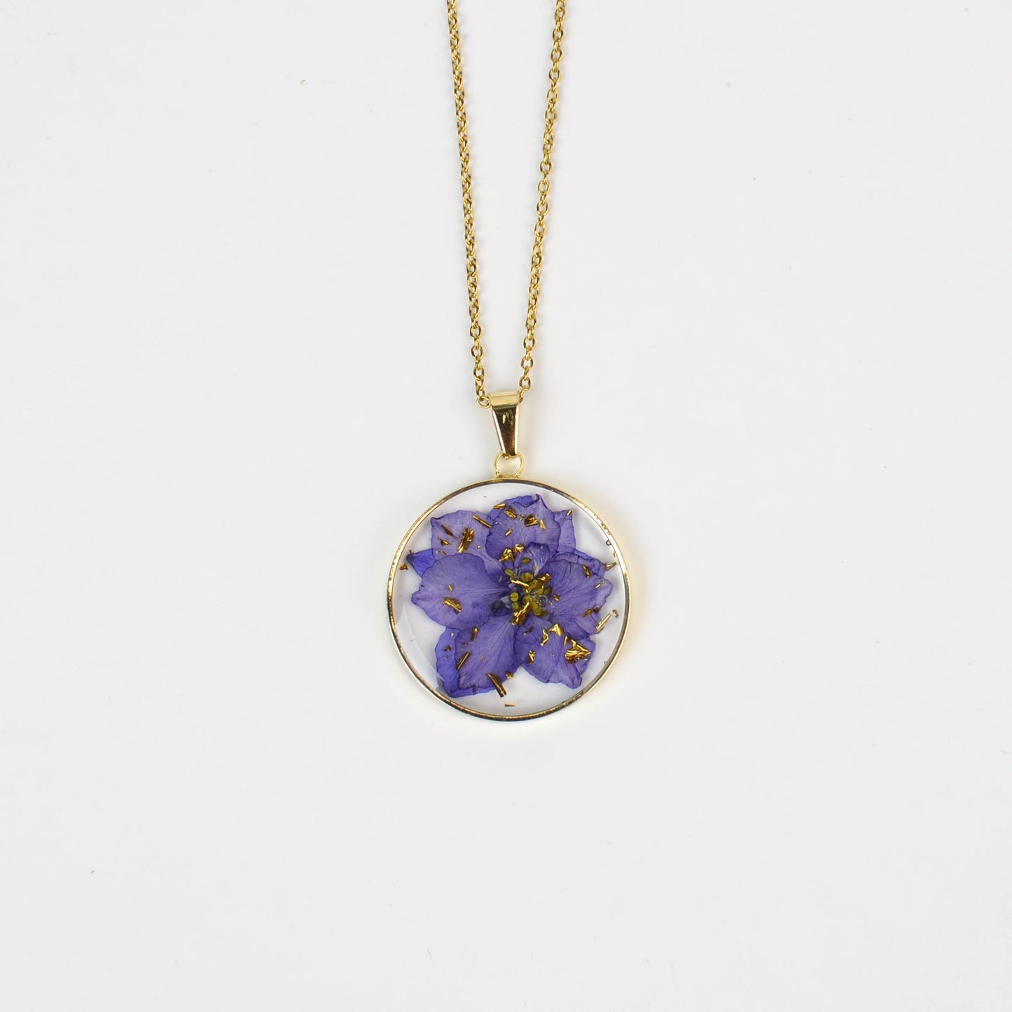Personalized Birth Flower Necklace, Custom Engraved Circle Pendant with Real Pressed Flower in Resin, Delicate Floral Jewelry Gift for Women