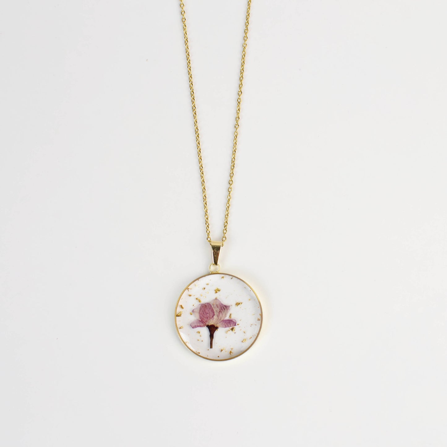 Personalized Birth Flower Necklace, Custom Engraved Circle Pendant with Real Pressed Flower in Resin, Delicate Floral Jewelry Gift for Women