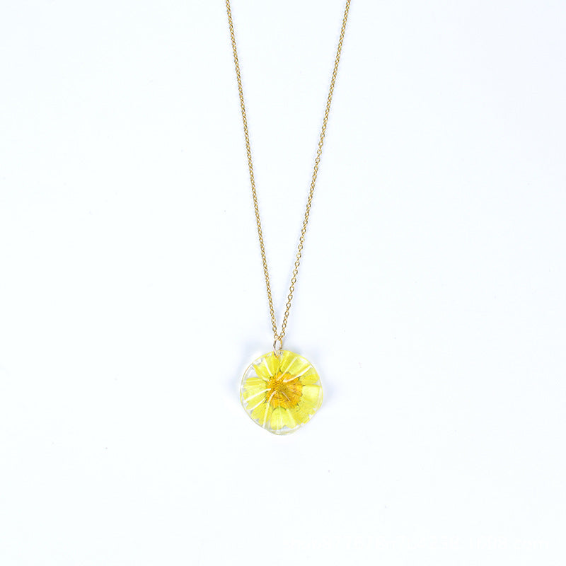 Personalized Birth Flower Necklace, Custom Engraved Circle Pendant with Real Pressed Flower in Resin, Delicate Floral Jewelry Gift for Women