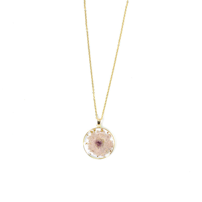 Personalized Birth Flower Necklace, Custom Engraved Circle Pendant with Real Pressed Flower in Resin, Delicate Floral Jewelry Gift for Women