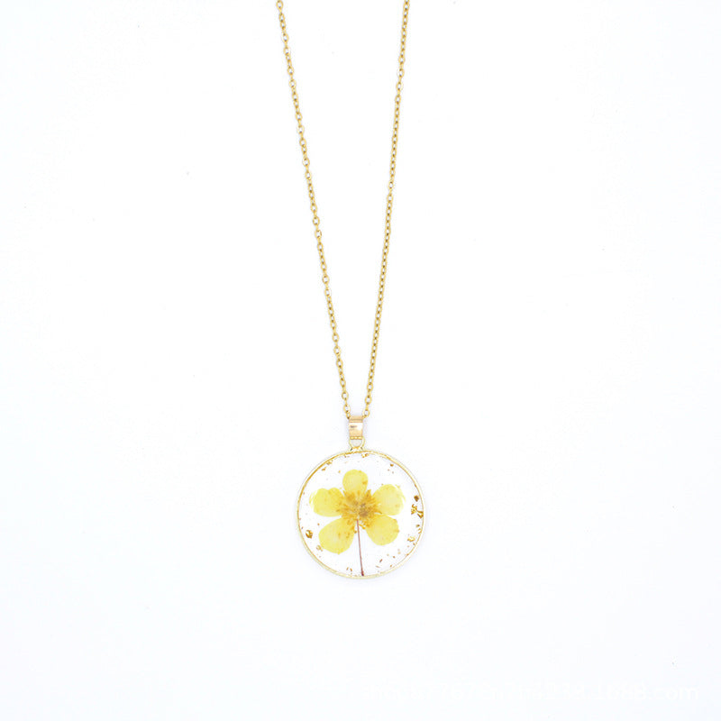 Personalized Birth Flower Necklace, Custom Engraved Circle Pendant with Real Pressed Flower in Resin, Delicate Floral Jewelry Gift for Women