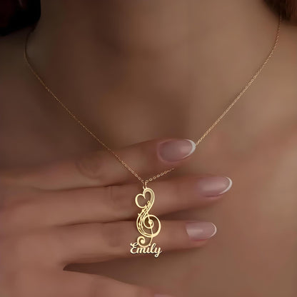 Custom Name Necklace, Music Note Snake Pendant, Personalized Stainless Steel Jewelry