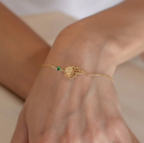 Custom Birth Flower and Birth Stone Bracelet
