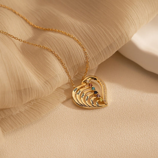 Custom Engraved Heart Necklace with Birthstone