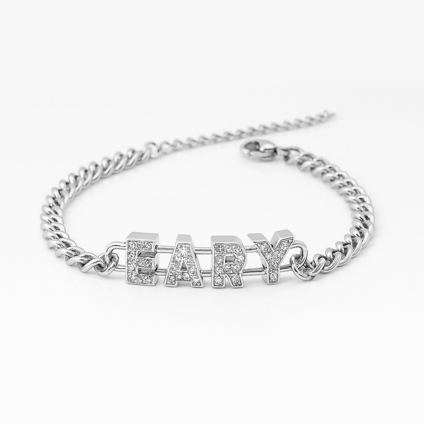 Personalized Stainless Steel Beaded Bracelet - Custom Diamond-Encrusted Letters