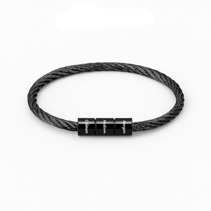 Personalized Stainless Steel Wire Rope Bracelet - Custom Engraved Bead