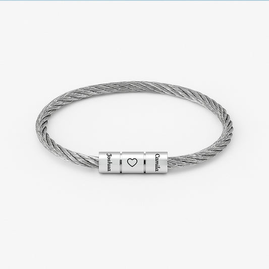 Personalized Stainless Steel Wire Rope Bracelet - Custom Engraved Bead