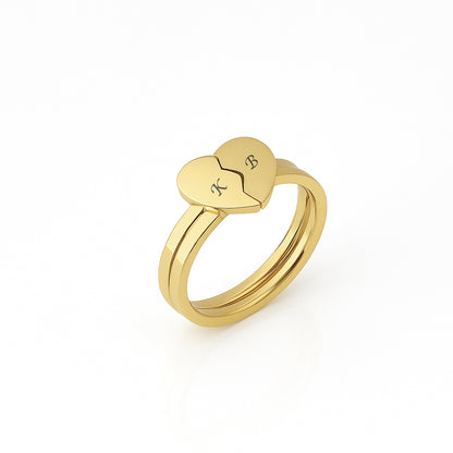 Personalized Heart Ring Set - Custom Engraved Couple Ring