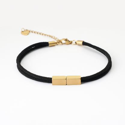 Personalized Double Braided Rope Bracelet - Custom Engraved Stainless Steel Rectangular Bar