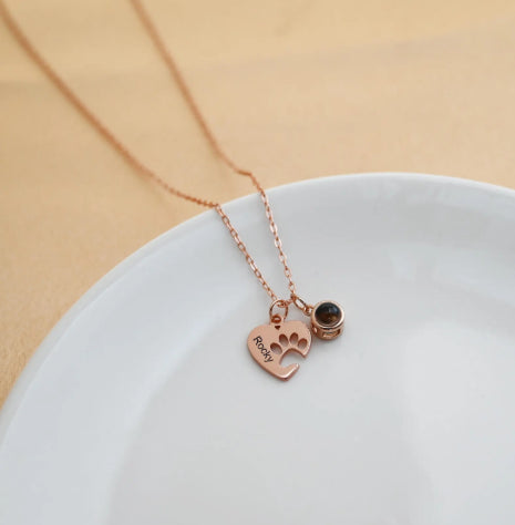 Pet Paw Print Heart Hollow Engraved Name Necklace