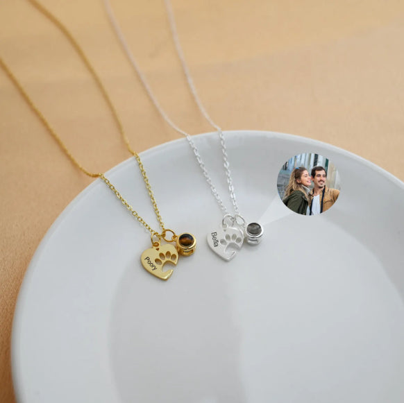 Pet Paw Print Heart Hollow Engraved Name Necklace