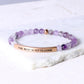 Custom Engraved Natural Stone Bracelet with Stainless Steel 3D curved Bar and Bead - Rose Gold