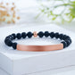 Custom Engraved Natural Stone Bracelet with Stainless Steel 3D curved Bar and Bead - Rose Gold