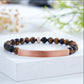 Custom Engraved Natural Stone Bracelet with Stainless Steel 3D curved Bar and Bead - Rose Gold