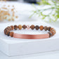 Custom Engraved Natural Stone Bracelet with Stainless Steel 3D curved Bar and Bead - Rose Gold
