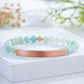 Custom Engraved Natural Stone Bracelet with Stainless Steel 3D curved Bar and Bead - Rose Gold